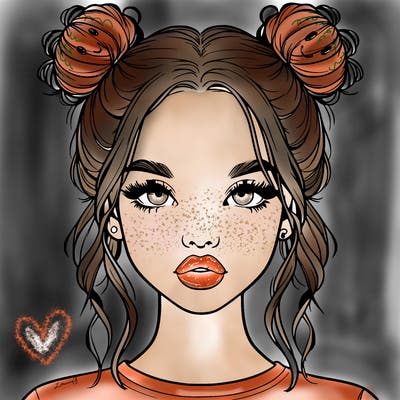 realistic girl with two buns in hair and lips