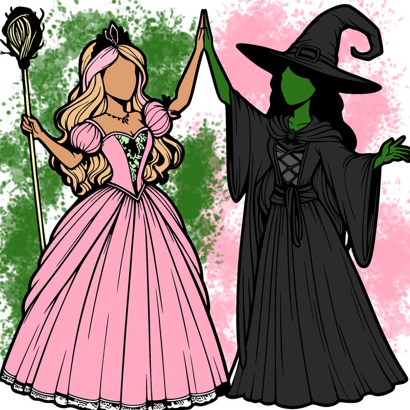 detailed realistic split of a princess and a witch