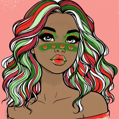 realistic girl with wavy hair and lips