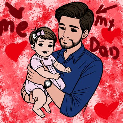 a realistic father and baby girl