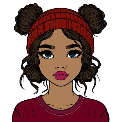 realistic girl with buns in her hair with a beanie on