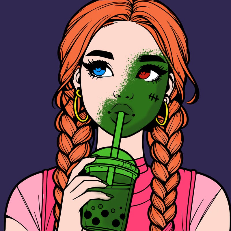 realistic girl with braided hair drinking boba