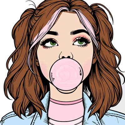 realististic girl blowing bubble -gum