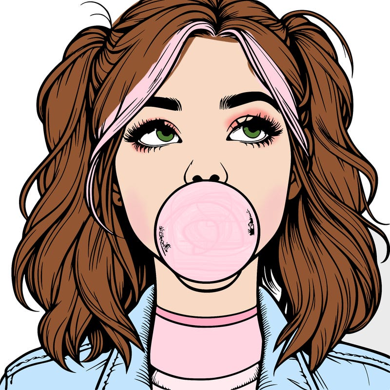 realististic girl blowing bubble -gum