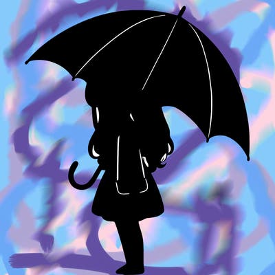 lonely girl holding black umbrella