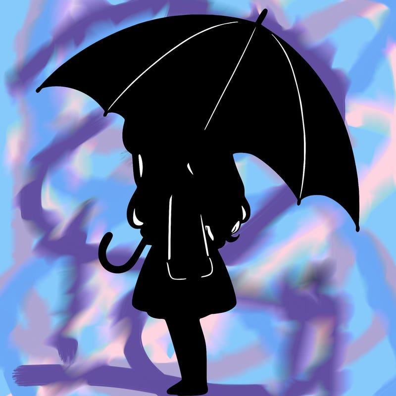 lonely girl holding black umbrella
