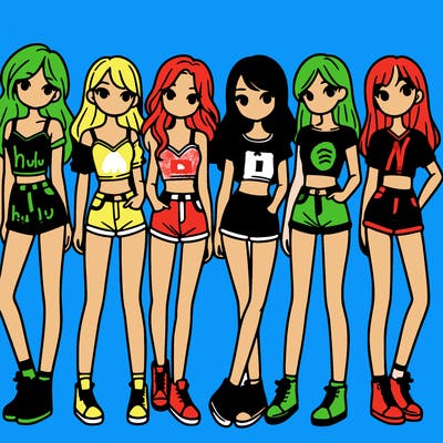 a group of girls wearing crop tops and shorts