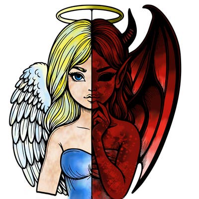 realistic angel half demon