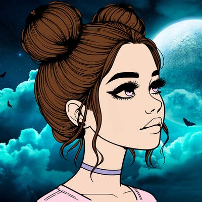 realistic girl with buns on the top of her head