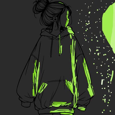 realistic girl with a oversized sweatshirt on and a bun