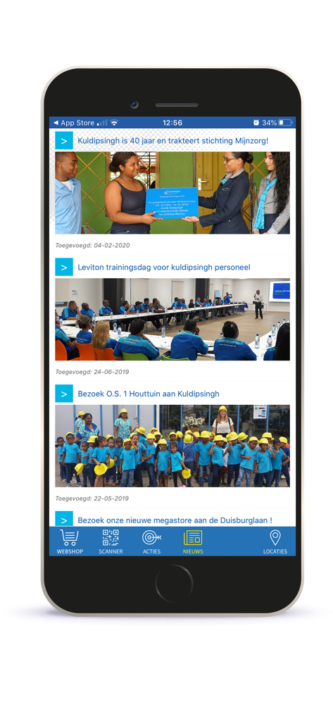 News feed in the Kuldipsingh app showing corporate events and community projects.