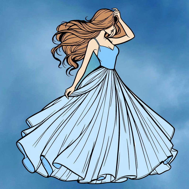 realistic woman with dress flowing in the wind
