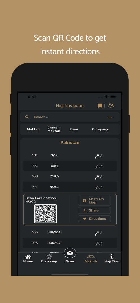 PHVG Hajj Navigator - PHVG Hajj Navigator app interface showing the QR code scanning feature for instant location directions.