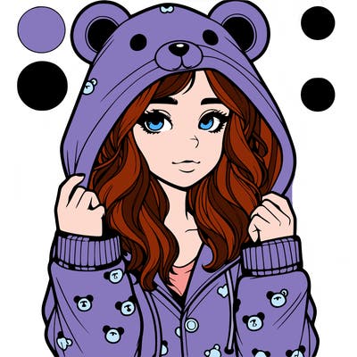 realistic girl in a animal pjs hoodie