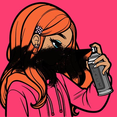 a realistic girl spray painting