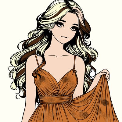 realistic girl in flowy silky prom dress