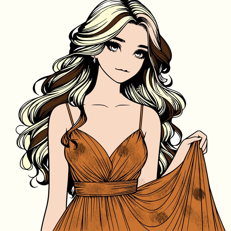 realistic girl in flowy silky prom dress