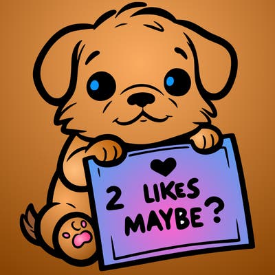 a puppy holding a sign that says 2 likes maybe?