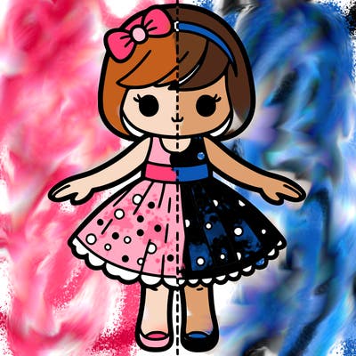 a split of a girl in a dress