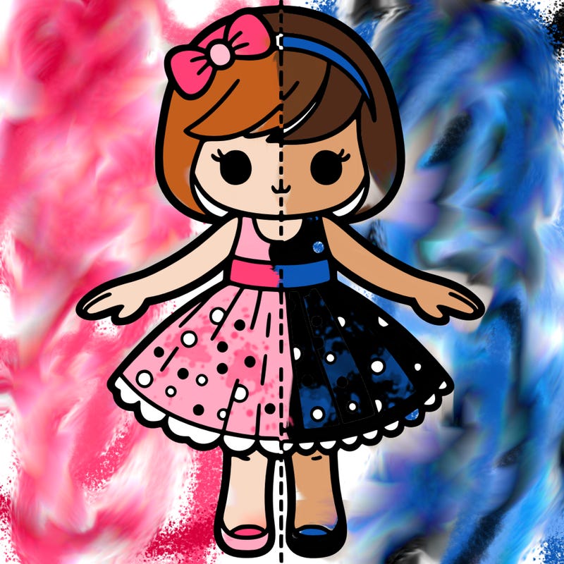 a split of a girl in a dress