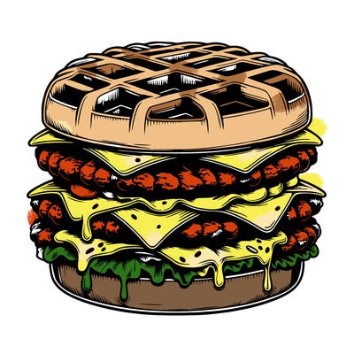 realistic waffle burger