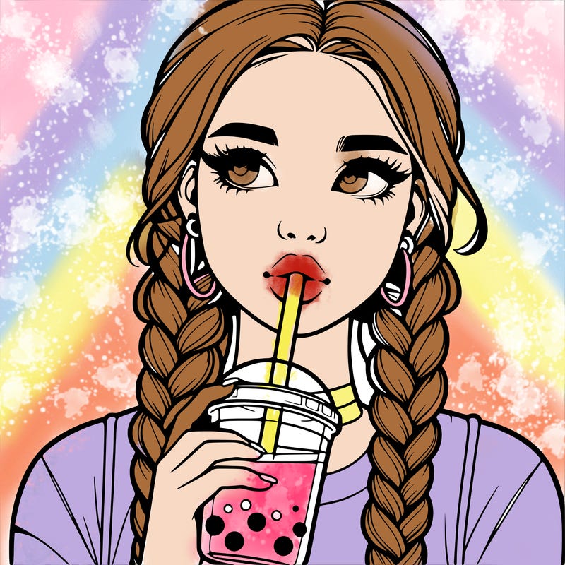 realistic girl with braided hair drinking boba