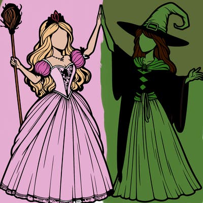 detailed realistic split of a princess and a witch