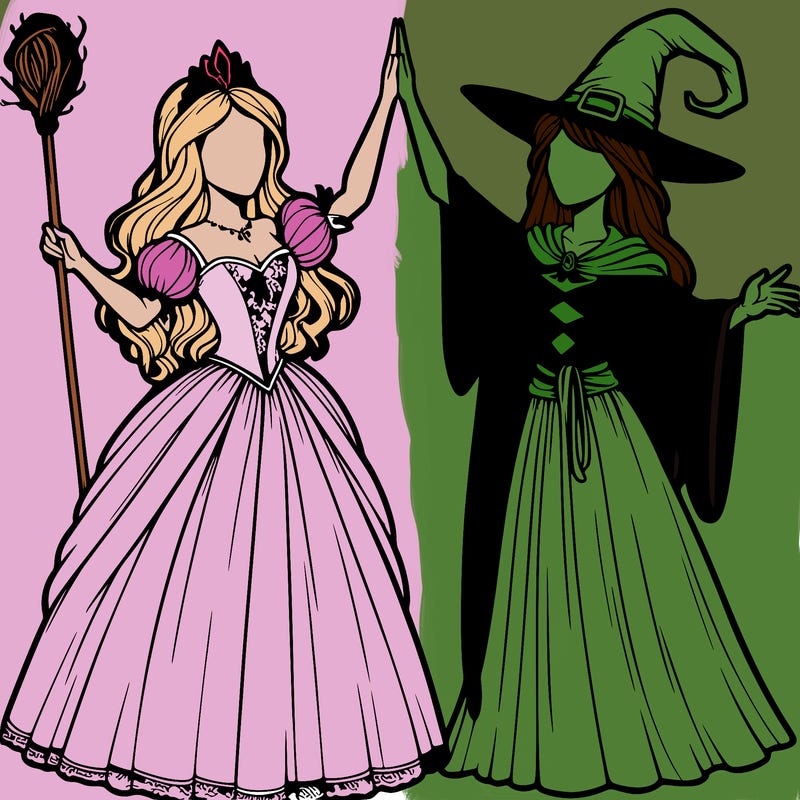 detailed realistic split of a princess and a witch