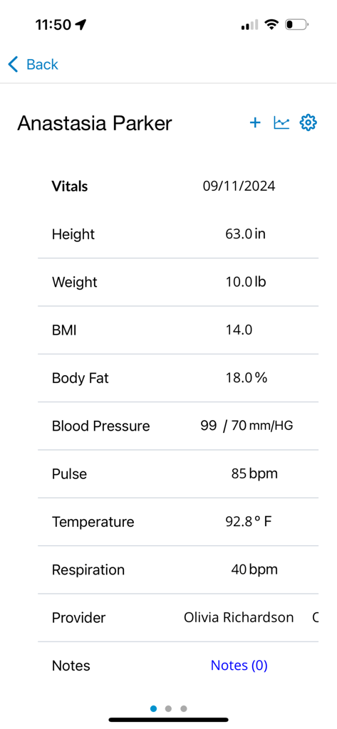 Aesthetic Record EMR - Aesthetic Record EMR patient vital signs screen showing medical data like height weight and blood pressure
