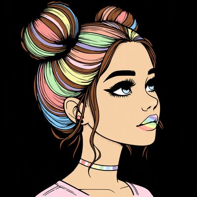realistic girl with buns on the top of her head