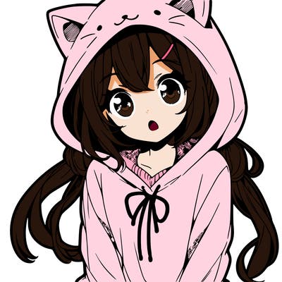 a cute anime girl with a cat hoodie.
