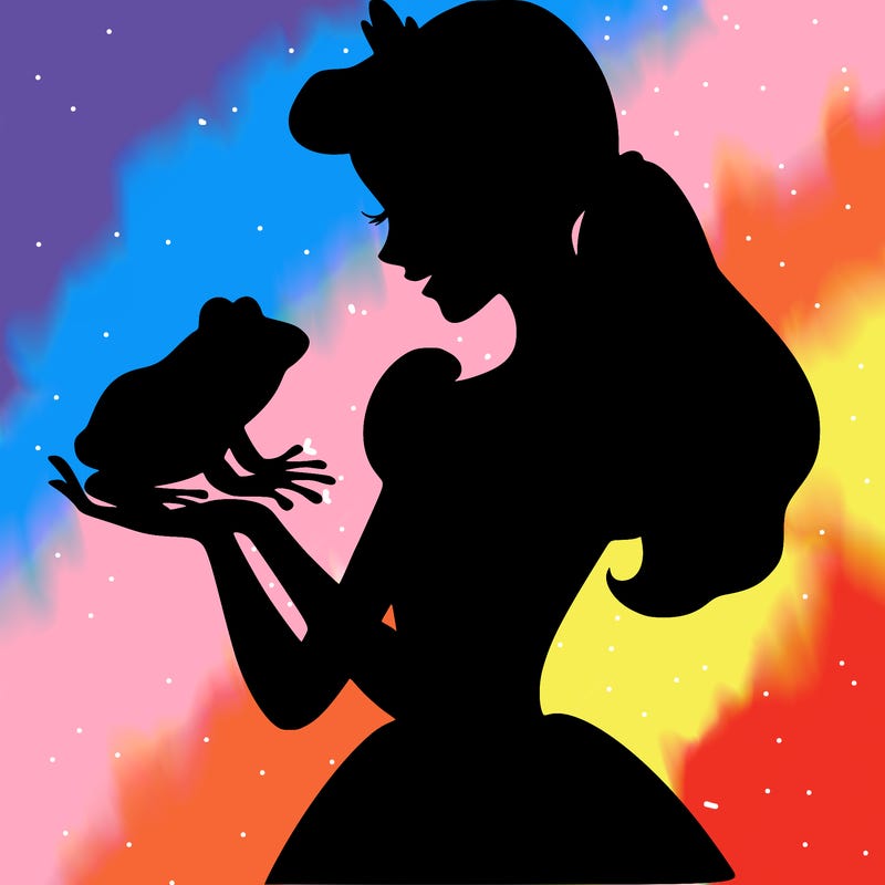 a shadow of a princess holding a frog realistic