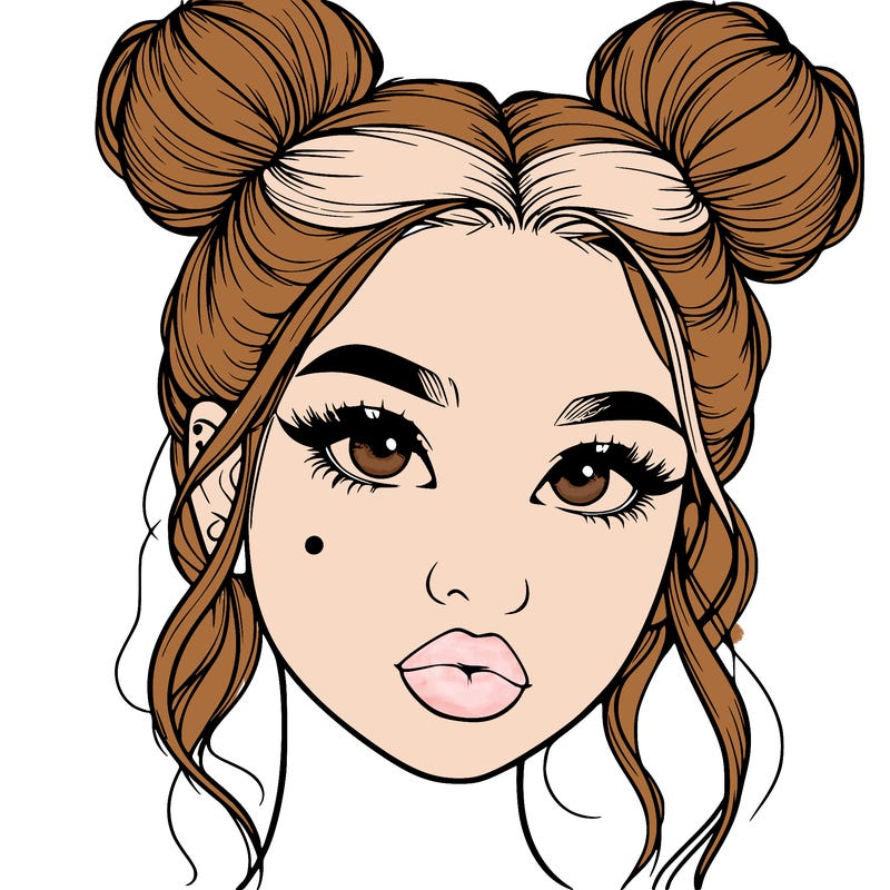 realistic girl with two buns on her hair and lips