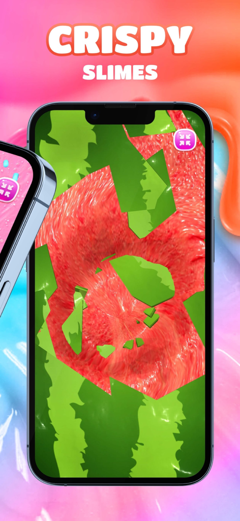 Watermelon-themed crispy slime simulation on a smartphone screen