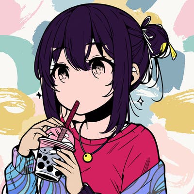 manga character drinking boba