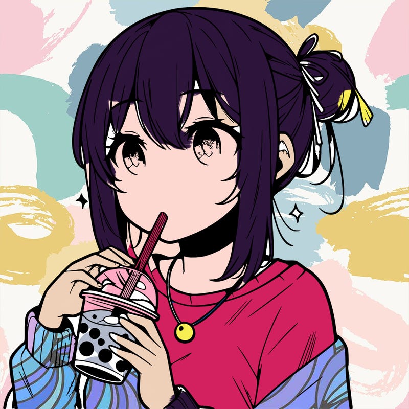 manga character drinking boba