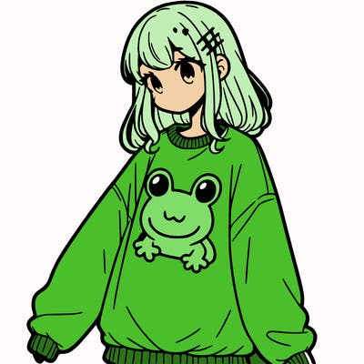 girl wearing frogging sweatshirt