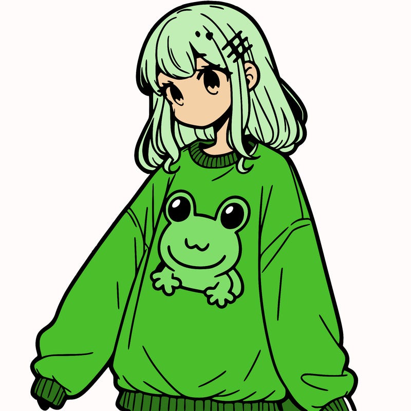 girl wearing frogging sweatshirt