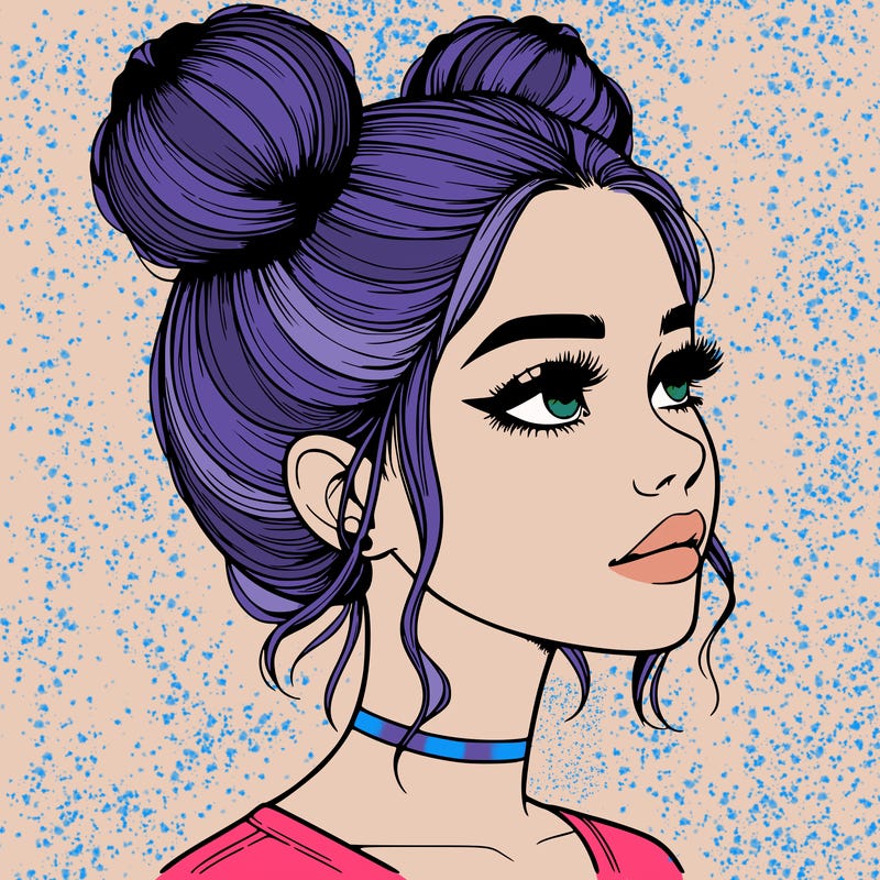 realistic girl with buns on the top of her head