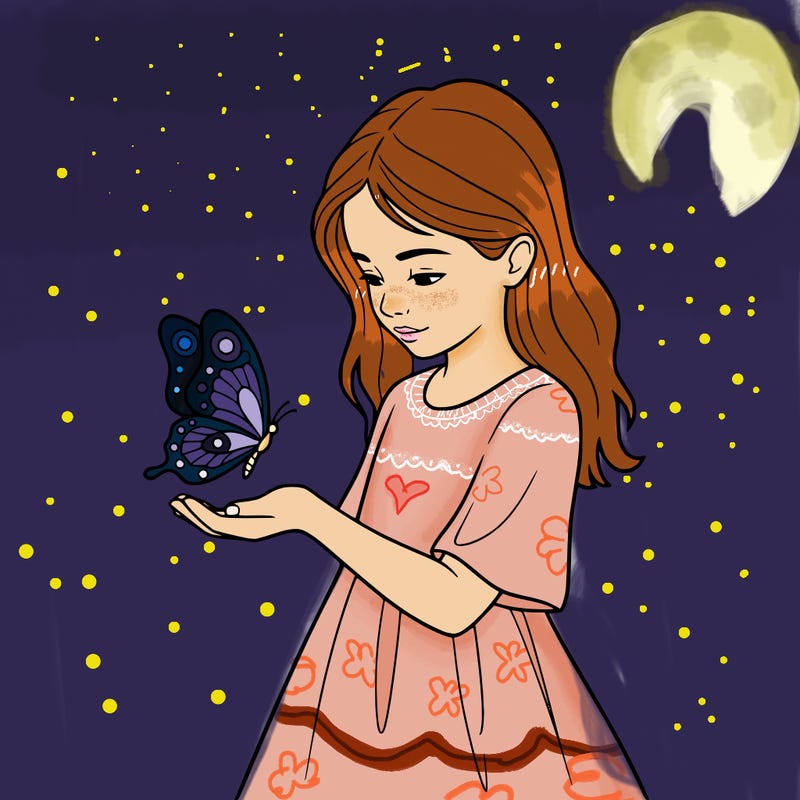a girl with a butterfly on hand