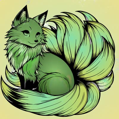 realistic detailed 9 tailed anime fox