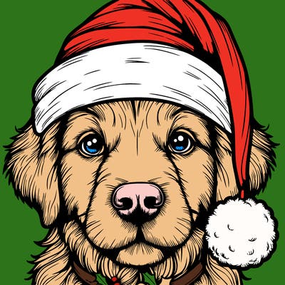 realistic dog with a christmas hat