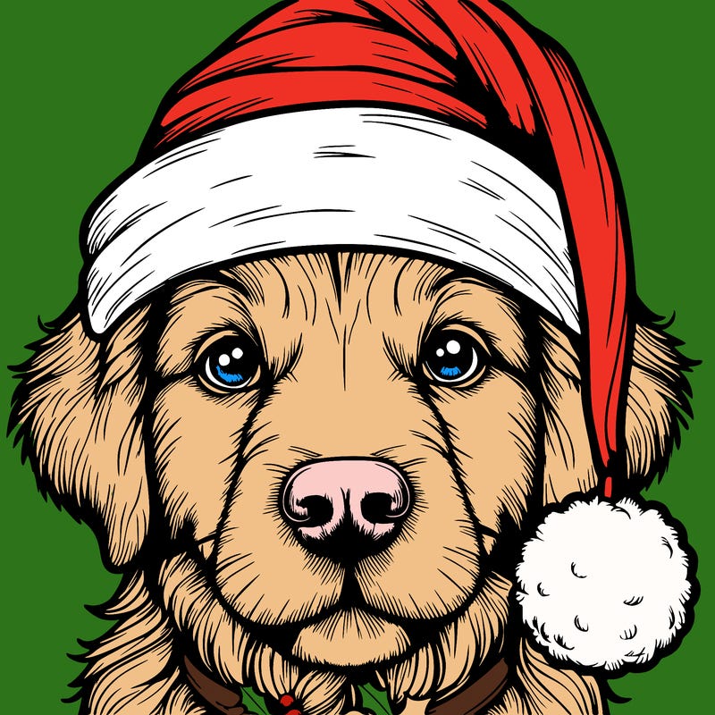 realistic dog with a christmas hat