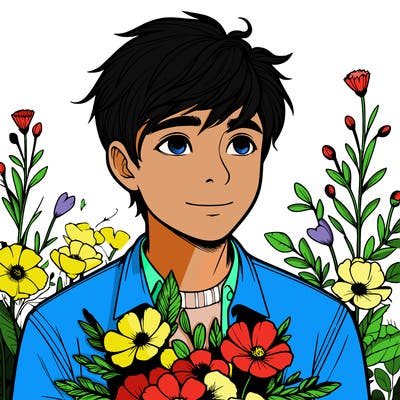 realistic boy with flowers