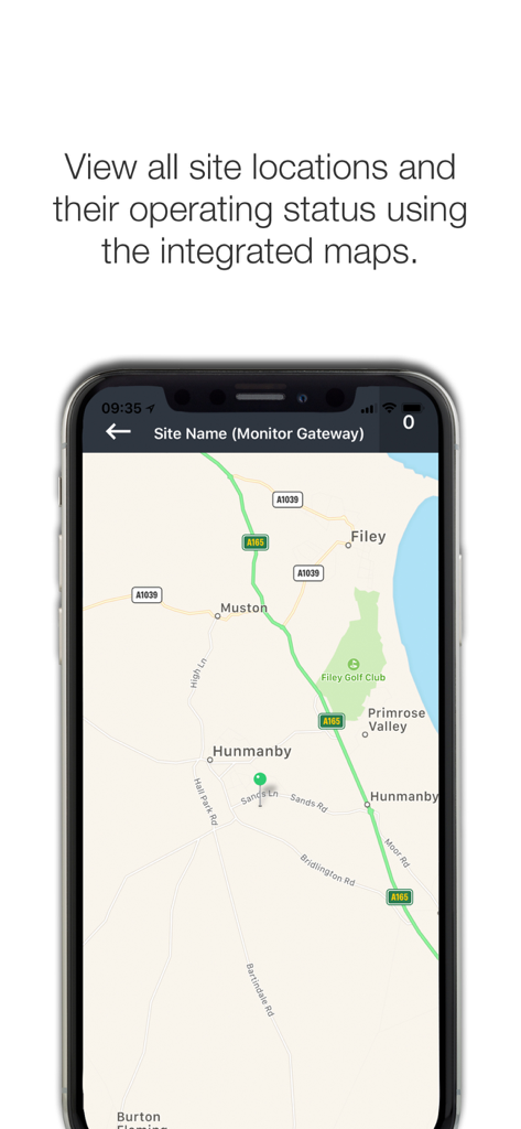 DSE WebNet® - Integrated map view in DSE WebNet app showing site locations and operating status