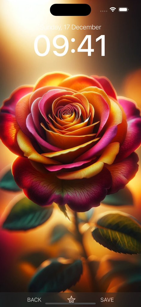 Vibrant multi-colored rose wallpaper on an iPhone lock screen