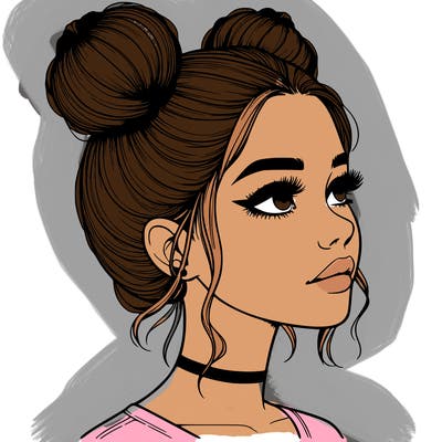 realistic girl with buns on the top of her head