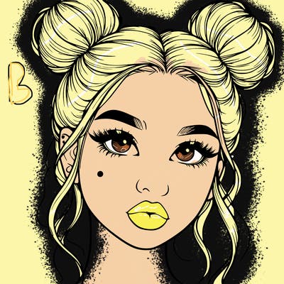 realistic girl with two buns on her hair and lips