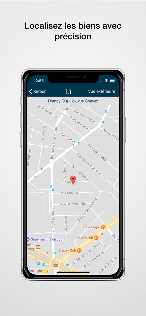 Licitor - Licitor mobile app interface showing a property location on a map