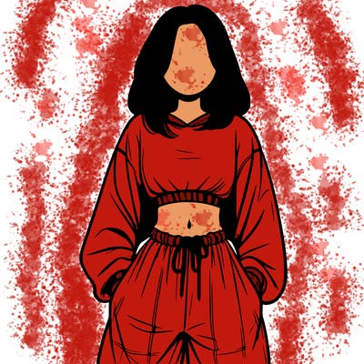 realistic girl faceless with baggy pants and a crop top